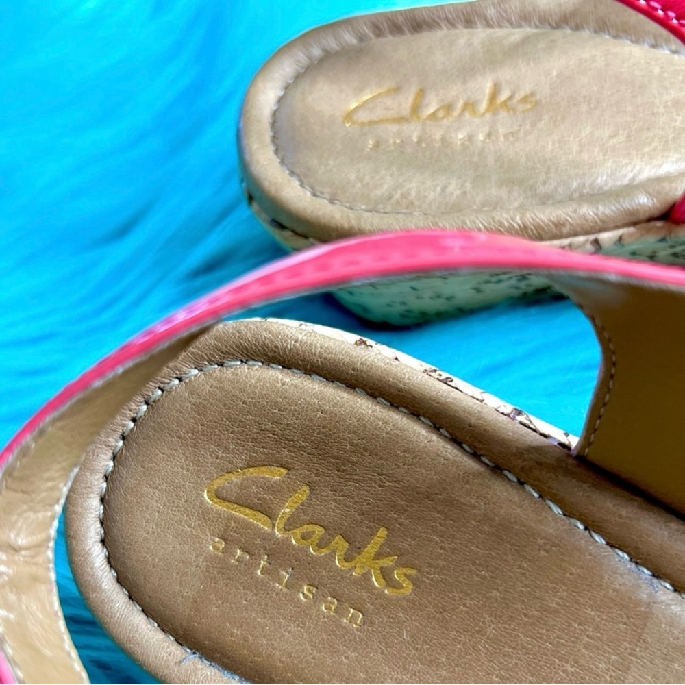 Clarks Artisan Patent LEATHER Coral Slingback Open Toe Wedge Sandals Women’s 5 - Picture 8 of 12